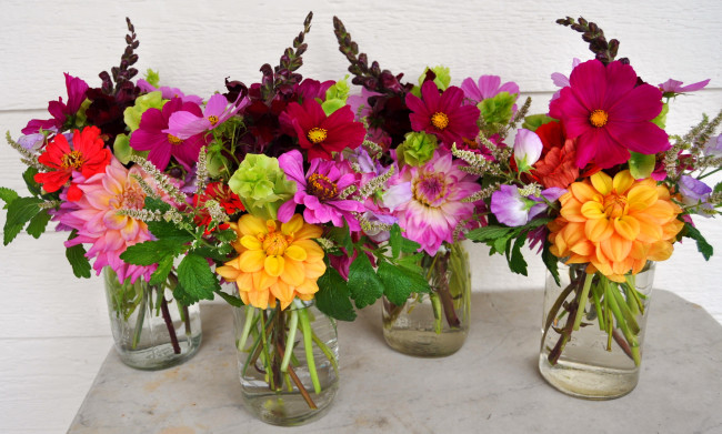 Обои картинки фото цветы, букеты,  композиции, ромашки, гладиолусы, георгины