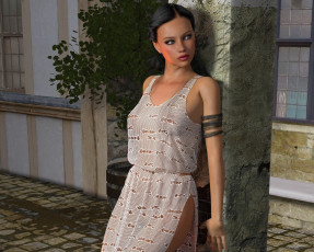 Картинка 3д+графика люди+ people фон взгляд девушка платье деревья