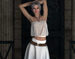 Картинка 3д+графика люди+ people девушка юбка фон взгляд