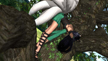 Картинка 3д+графика фантазия+ fantasy лиса деревья взгляд девушка