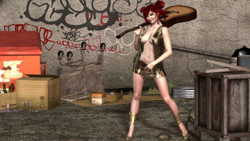 Картинка 3д+графика люди+ people фон гитара граффити взгляд девушка улыбка рыжая