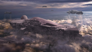 Картинка фэнтези космические+корабли +звездолеты +станции корабли космические облака полет