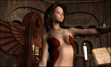 Картинка 3д+графика люди+ people книга фон свечи взгляд девушка