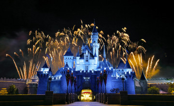 Картинка города диснейленд фейерверк замок