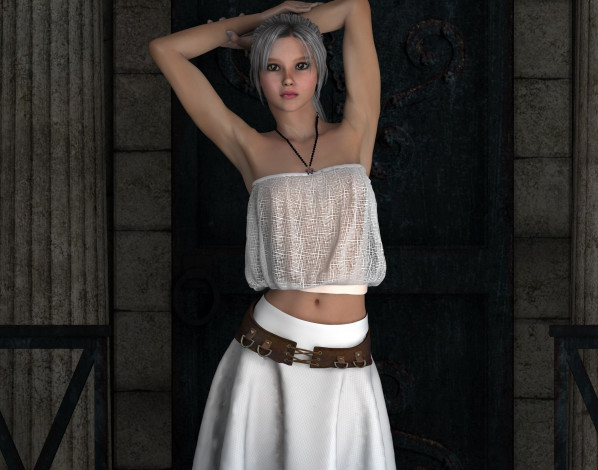 Обои картинки фото 3д графика, люди , people, девушка, юбка, фон, взгляд