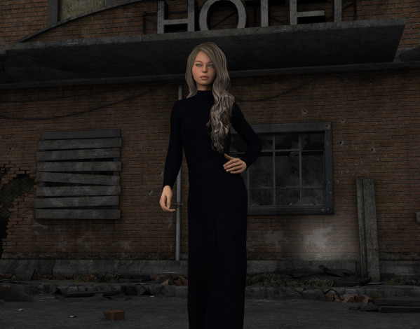 Обои картинки фото 3д графика, люди , people, платье, фон, взгляд, девушка