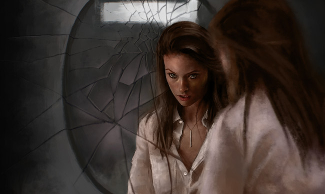 Обои картинки фото рисованное, люди, отражение, актриса, девушка, olivia, wilde, зеркало