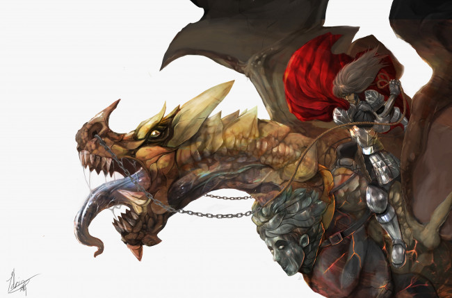 Обои картинки фото фэнтези, драконы, art, фантастика, наездник, дракон, язык