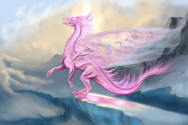 Обои картинки фото фэнтези, драконы, дракон, розовый