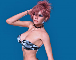 Картинка 3д+графика люди+ people рыжая фон взгляд девушка