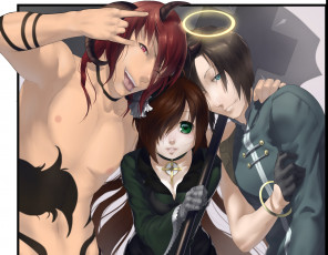 Картинка аниме ангелы +демоны трио демон ангел девушка парни