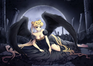 Картинка аниме sailor+moon арт черные дежа девушка tsukino usagi princess serenity kaminary bishoujo senshi sailor moon крылья