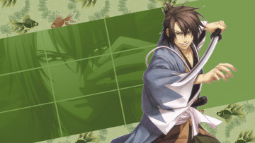 обоя аниме, hakuoki, стойка, меч, парень, фон