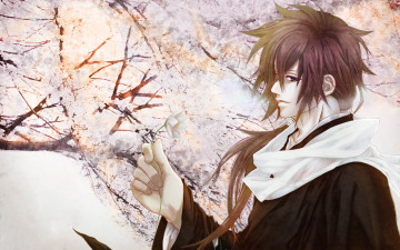 Картинка аниме hakuoki весна парень souji akita цветок сакура