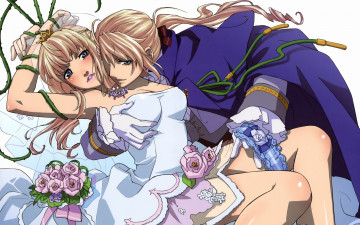 Картинка аниме macross+frontier двое букет sheryl nome macross frontier плащ подвязка колени искушение