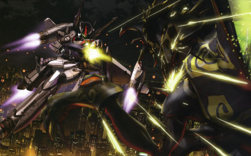 Картинка аниме macross+frontier сила броня лазер сражение боевые роботы космос macross frontier