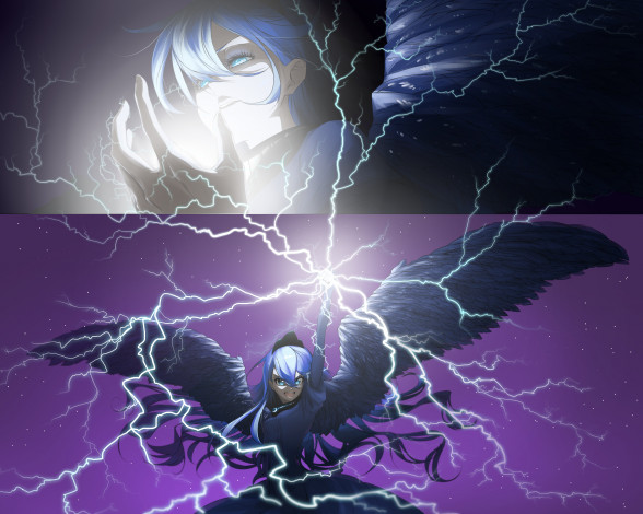 Обои картинки фото аниме, ангелы,  демоны, арт, малния, aconitea, ночь, крылья, princess, luna, ангел, девушка