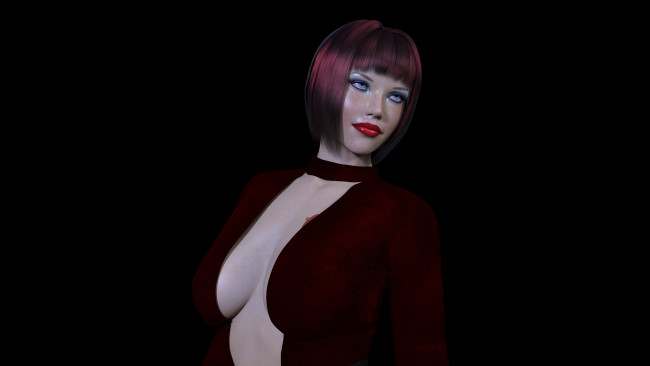 Обои картинки фото 3д графика, люди , people, взгляд, девушка, рыжая, фон