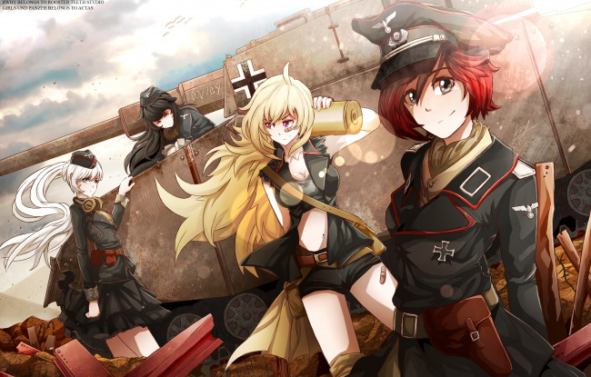 Обои картинки фото аниме, rwby, yang, xiao, long, девушки, арт, weiss, schnee, ruby, rose, blake, belladonna