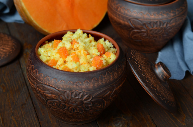 Обои картинки фото еда, вторые блюда, каша, горшок, тыква