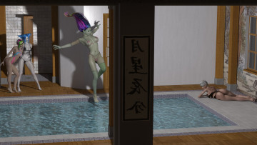 Картинка 3д+графика эльфы+ elves фон взгляд эльфийки бассейн