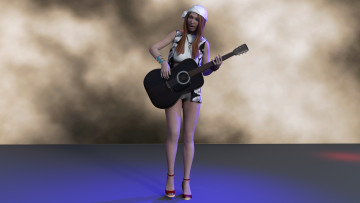 Картинка 3д+графика люди+ people фон взгляд гитара девушка