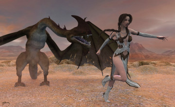 Картинка 3д+графика фантазия+ fantasy дракон фон взгляд девушка