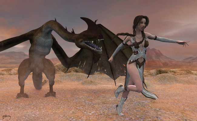 Обои картинки фото 3д графика, фантазия , fantasy, дракон, фон, взгляд, девушка