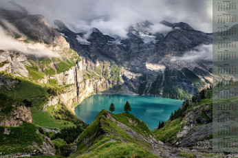 Картинка календари природа облака гора деревья водоем 2018