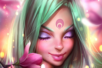 Картинка фэнтези девушки девушка лицо цветок ресницы арт губы