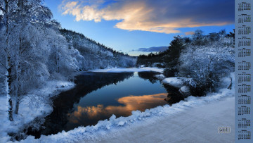 Картинка календари природа отражение деревья облака снег зима 2018 водоем