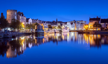 Картинка города эдинбург+ шотландия залив огни вечер