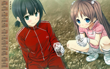 Картинка календари аниме стакан взгляд 2018 двое девочка