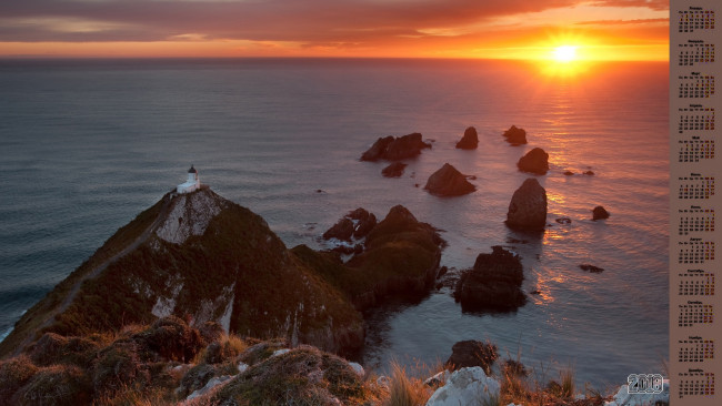 Обои картинки фото календари, природа, закат, водоем, маяк, 2018