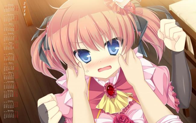 Обои картинки фото календари, аниме, эмоции, кулаки, девочка, взгляд, 2018