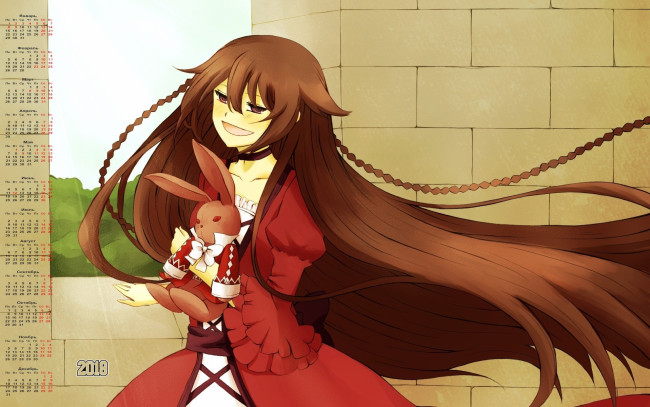 Обои картинки фото календари, аниме, заяц, девушка, 2018