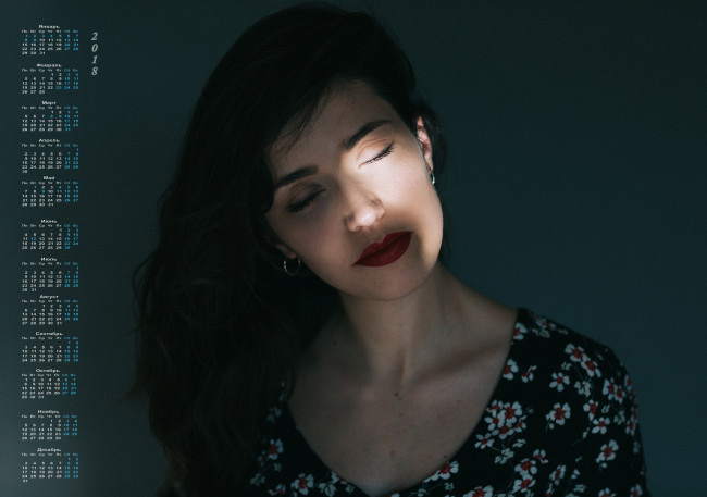 Обои картинки фото календари, девушки, 2018, макияж