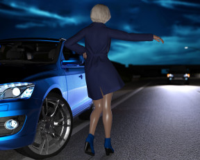 Картинка 3д+графика люди-авто мото+ people-+car+ +moto фон взгляд девушка