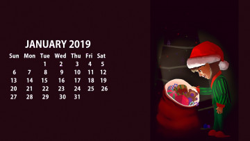 Картинка календари праздники +салюты мальчик шапка игрушка мешок