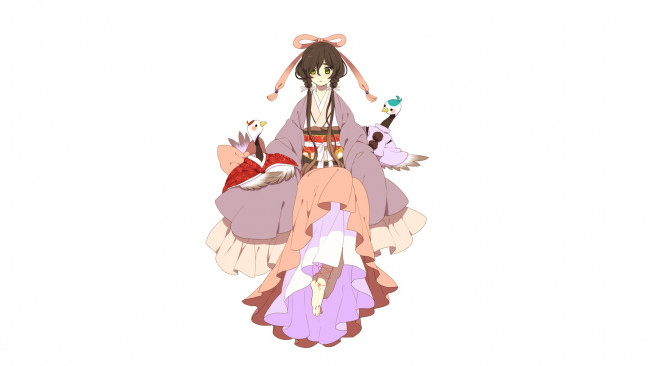 Обои картинки фото аниме, животные,  существа, фон, взгляд, девушка