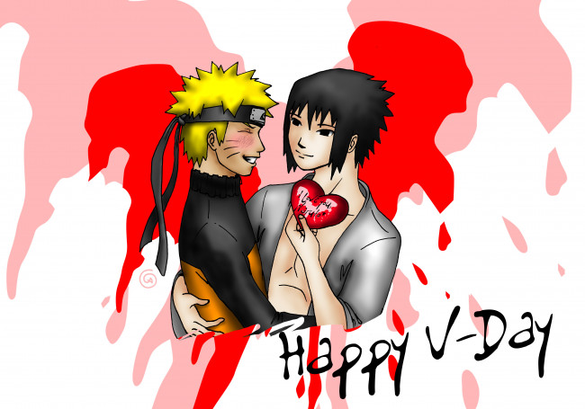 Обои картинки фото аниме, naruto, узумаки, наруто, учиха, саске, сердечко