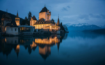 Картинка города замок+оберхофен+ швейцария oberhofen castle lake thun switzerland