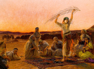 обоя рисованное, otto pilny, бедуины, женщины, ковер, танец, пустыня