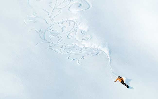 Обои картинки фото спорт, сноуборд, сноубордист, снег, узор, склон