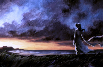 Картинка рисованные люди девушка берег