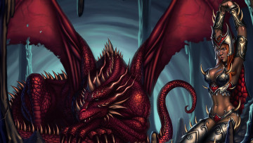 Картинка фэнтези красавицы чудовища девушка дракон