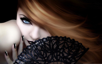 Картинка рисованные люди волосы девушка веер