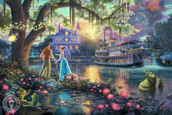 Обои картинки фото thomas, kinkade, рисованные, prince, naveen, princess, tiana