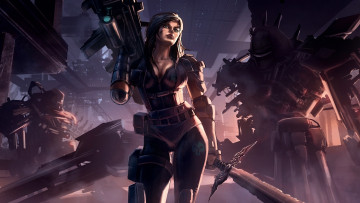 Картинка фэнтези красавицы+и+чудовища робот меч девушка