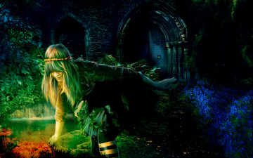 Картинка фэнтези девушки цветы венок